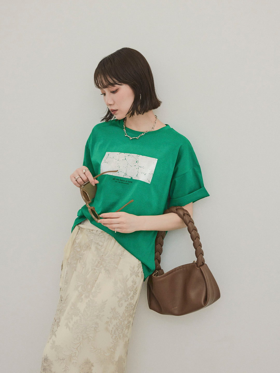 [套裝] 燙金印花乾爽棉質 TEE + 寬鬆窄裙 (2 套)