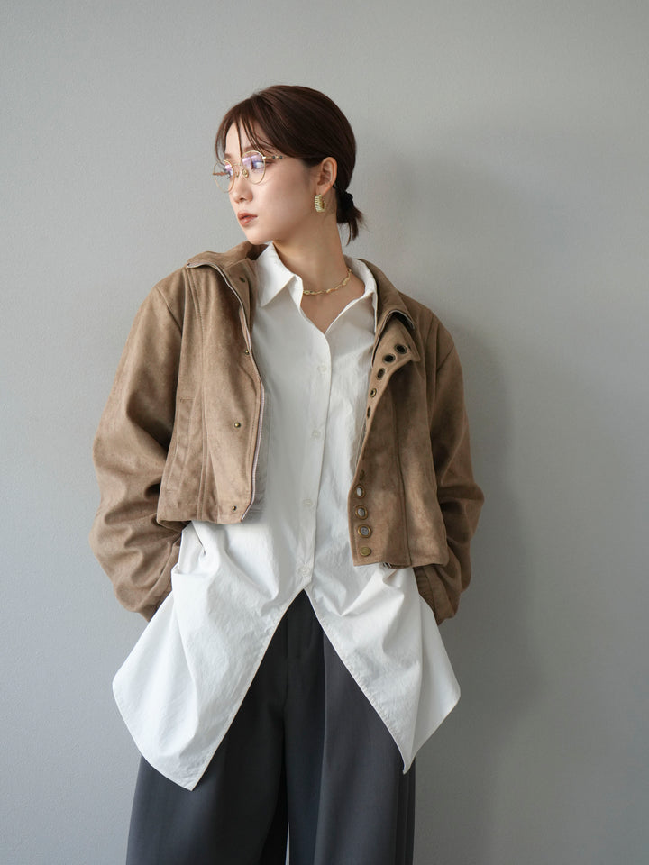 [予約]パンチングデザインスエードショートジャケット/ベージュ