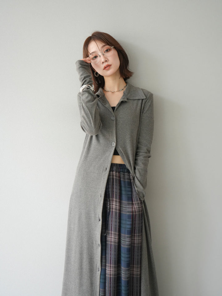 [予約]襟付きカットリブボタンワンピース/チャコール