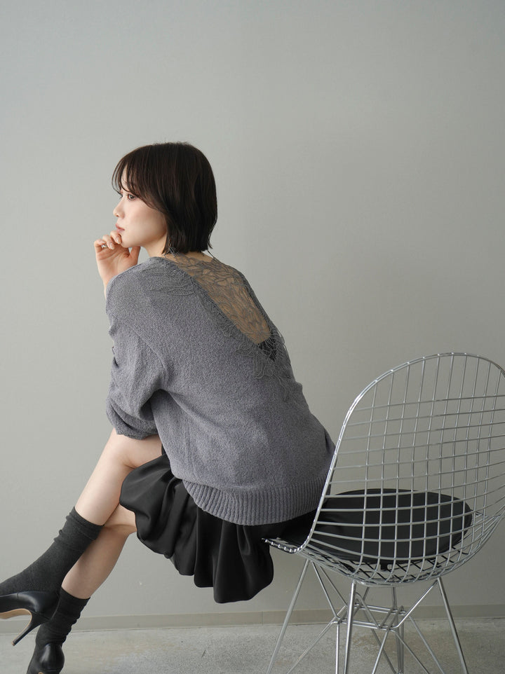 [予約]バックシアーフラワーレースニットプルオーバー/gray