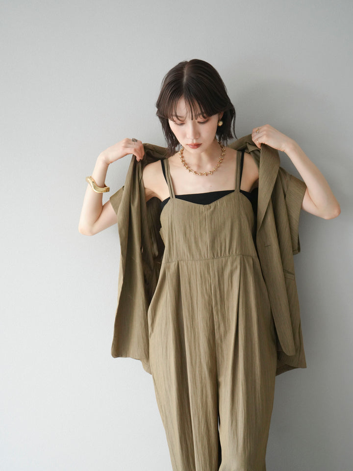 [予約]リネンライクビスチェデザインサロペット/グレージュ