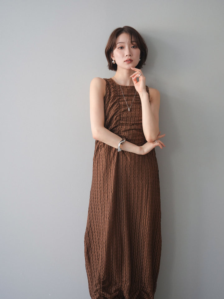 [予約]シャーリングジャガードノースリーブワンピース/brown