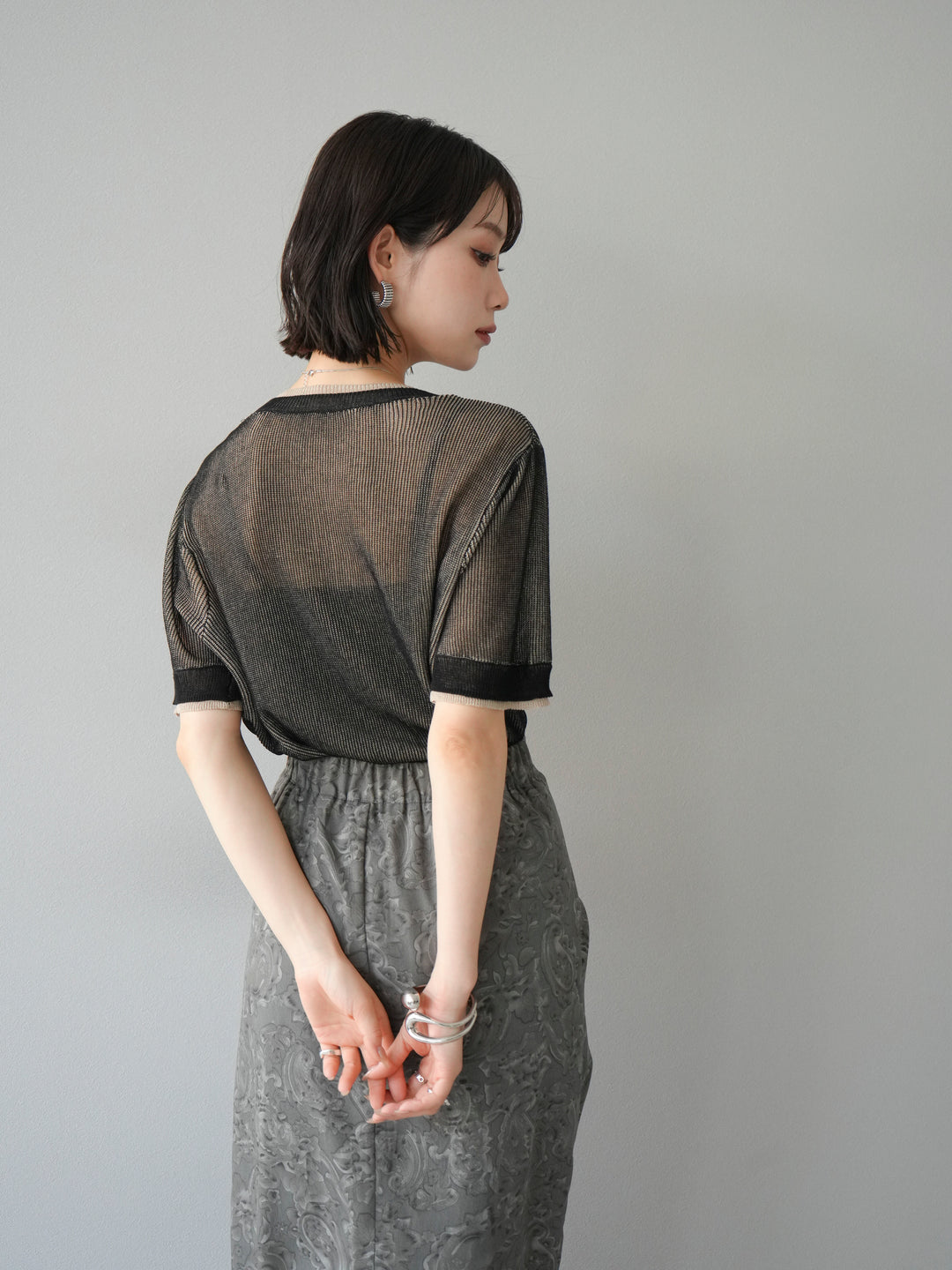 [SET]リネンタッチ配色二重臼ハーフニットトップス+選べるアソート柄スカートセット(2set)