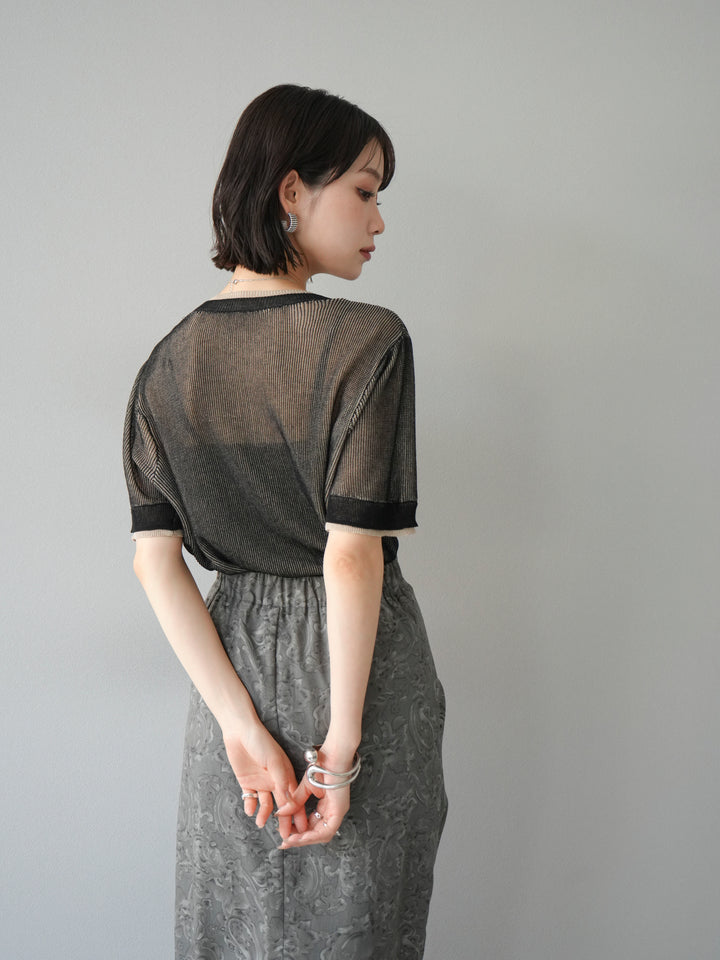 [SET]リネンタッチ配色二重臼ハーフニットトップス+選べるアソート柄スカートセット(2set)