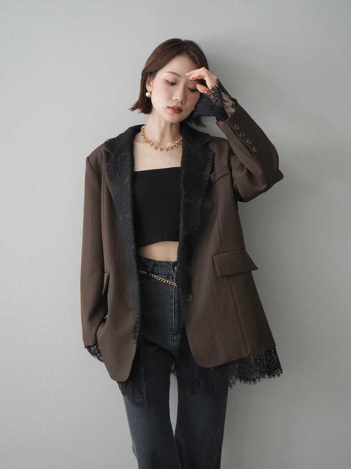 [予約]レースドッキングオーバージャケット/brown