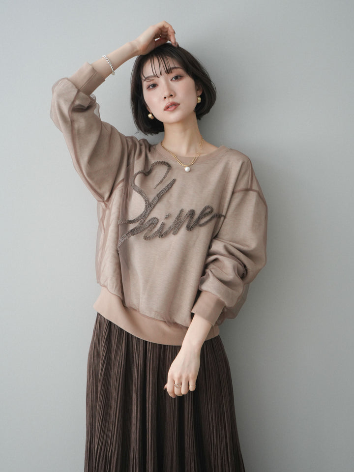 [予約]チュールレイヤードロゴスエットプルオーバー/beige