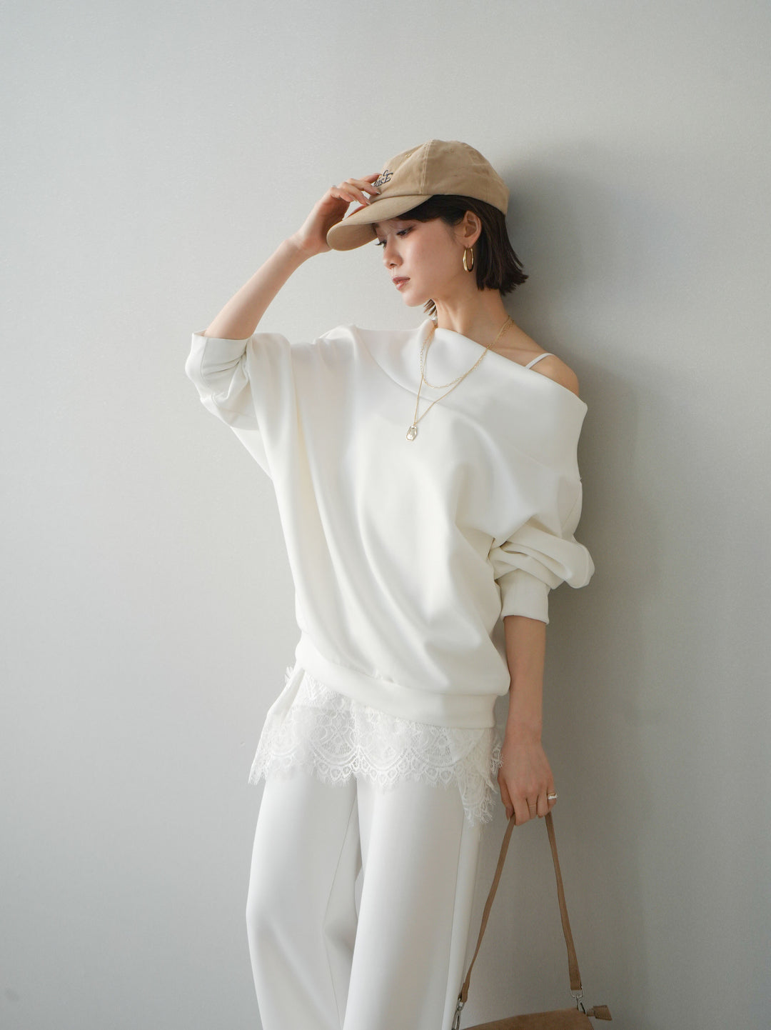 [SET]アシンメトリーオフショルポンチプルオーバー+選べるアクセセット(2set)