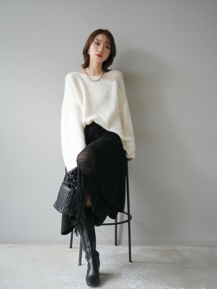 [SET]ネック透かし編みニットプルオーバー+選べるアクセセット(2set)