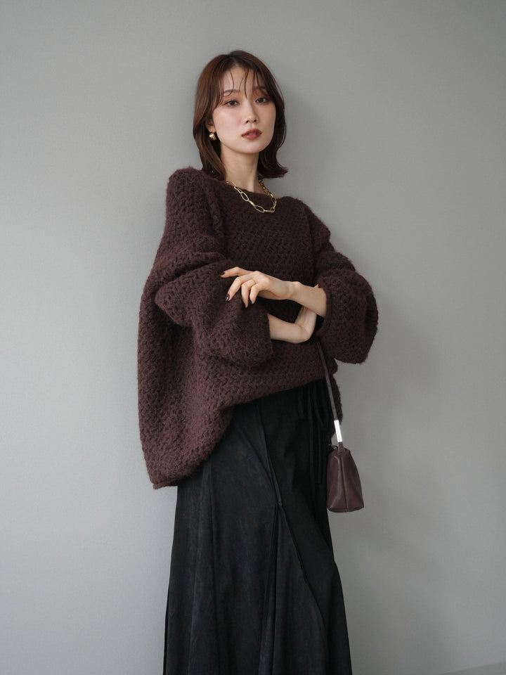 [予約]ワッフル編みオーバーニットプルオーバー/brown