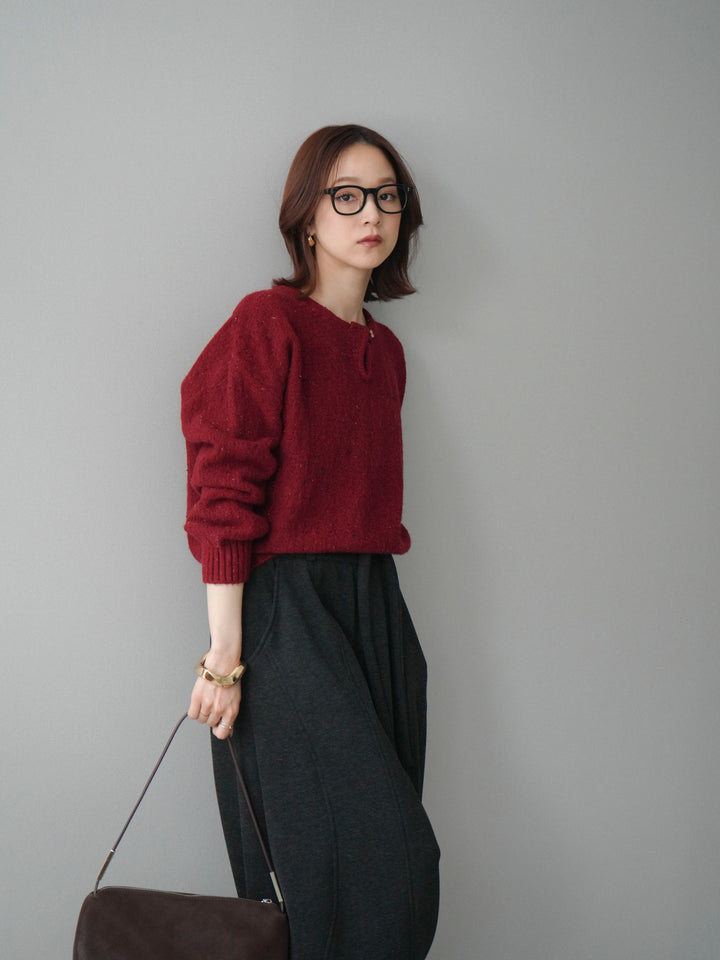 [予約]ツイストネックラメネップヤーンニットプルオーバー/red