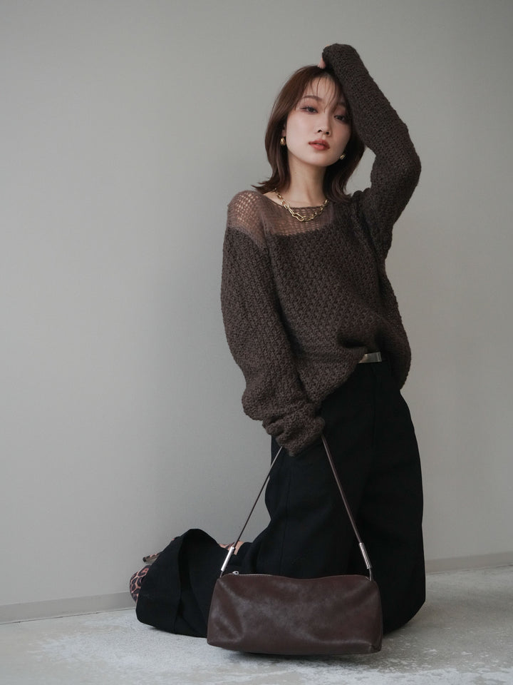 [予約]ダメージデザインニットプルオーバー/brown