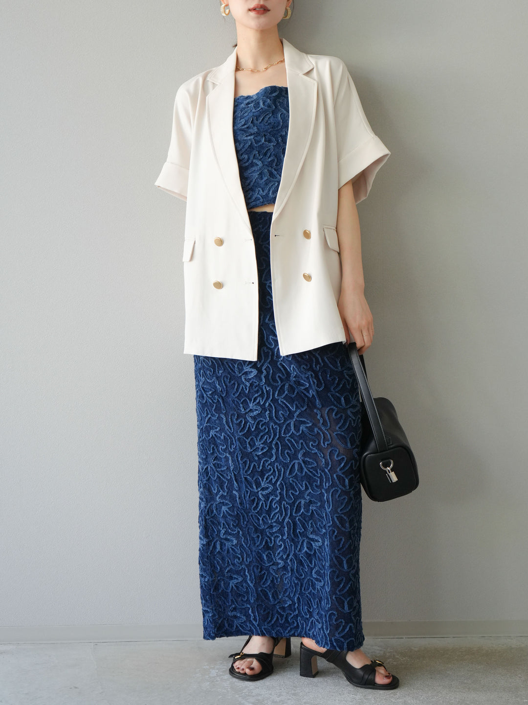 [予約]ゴールドボタンハーフジャケット/アイボリー