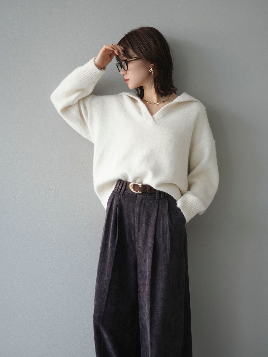 [予約]スキッパーニットプルオーバー/offwhite