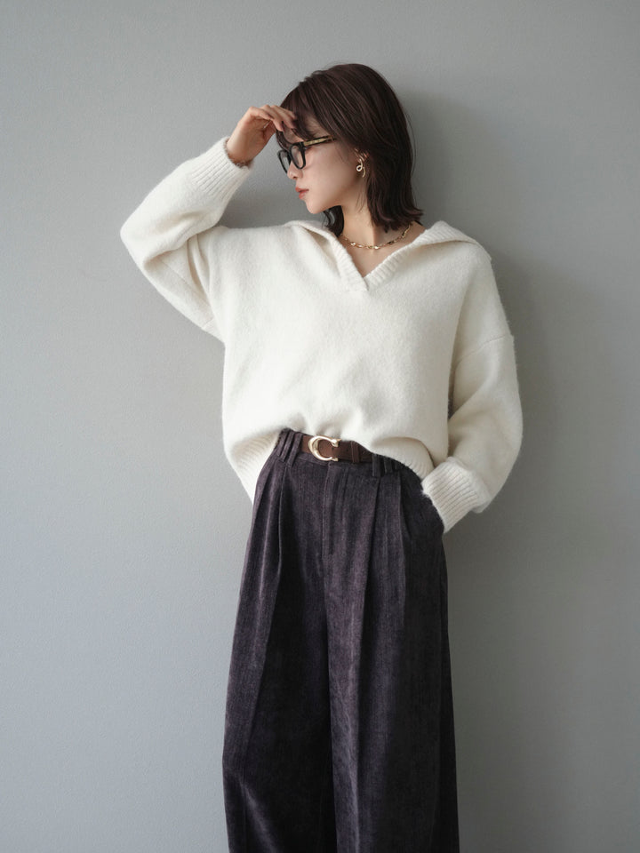 [予約]スキッパーニットプルオーバー/offwhite