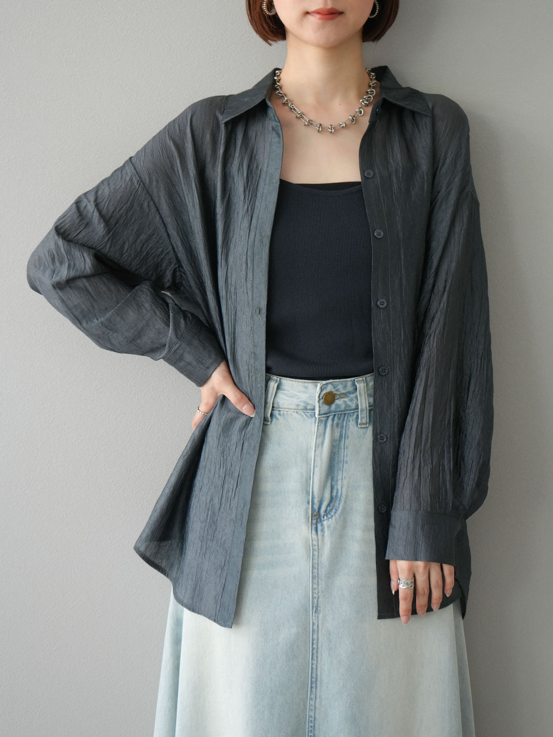 [予約]ワッシャーシャイニーシャツ/グレー