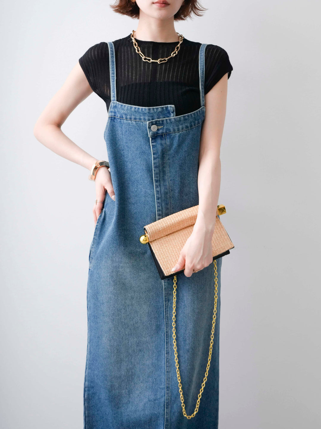 [予約]シアーリブフレンチニットトップス/black