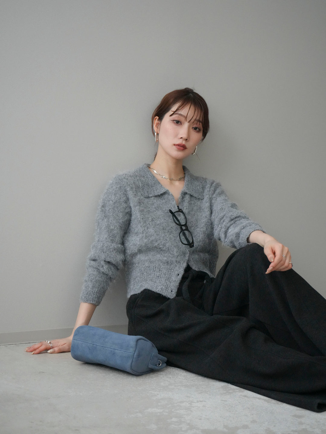 [予約]モヘア衿付きボタンプルオーバー/charcoal