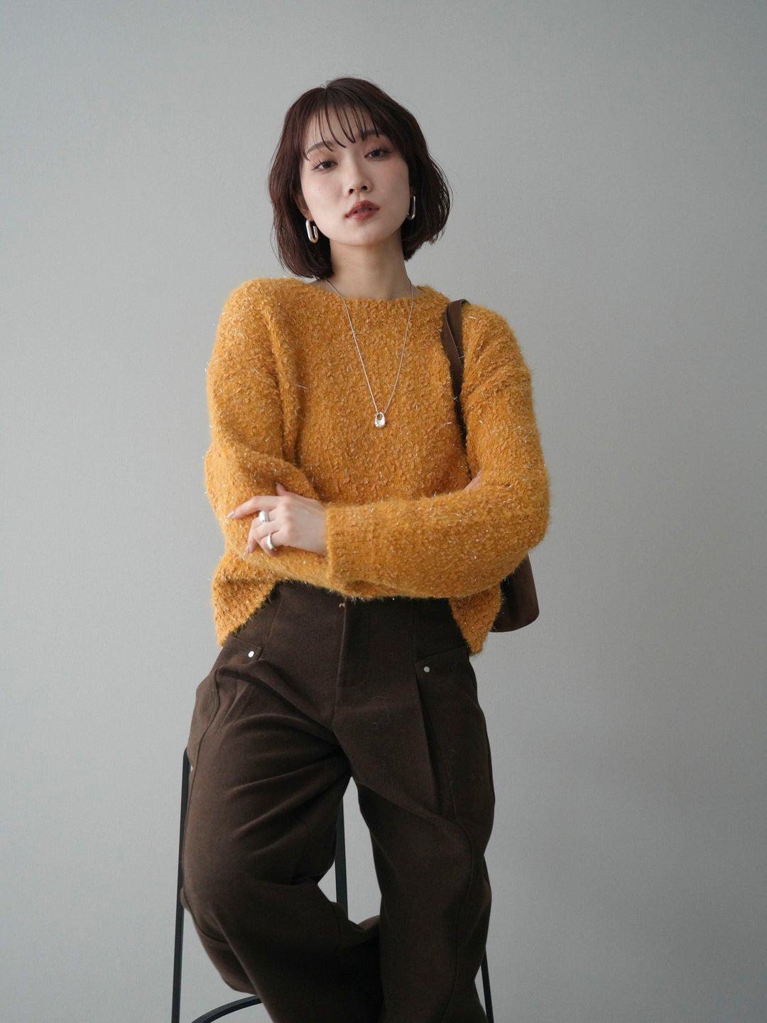 [予約]モールラメミックスヤーンニットプルオーバー/yellow