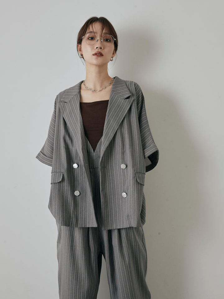 [予約]バックオーガンジーヘリンボーンストライプハーフジャケット/チャコール