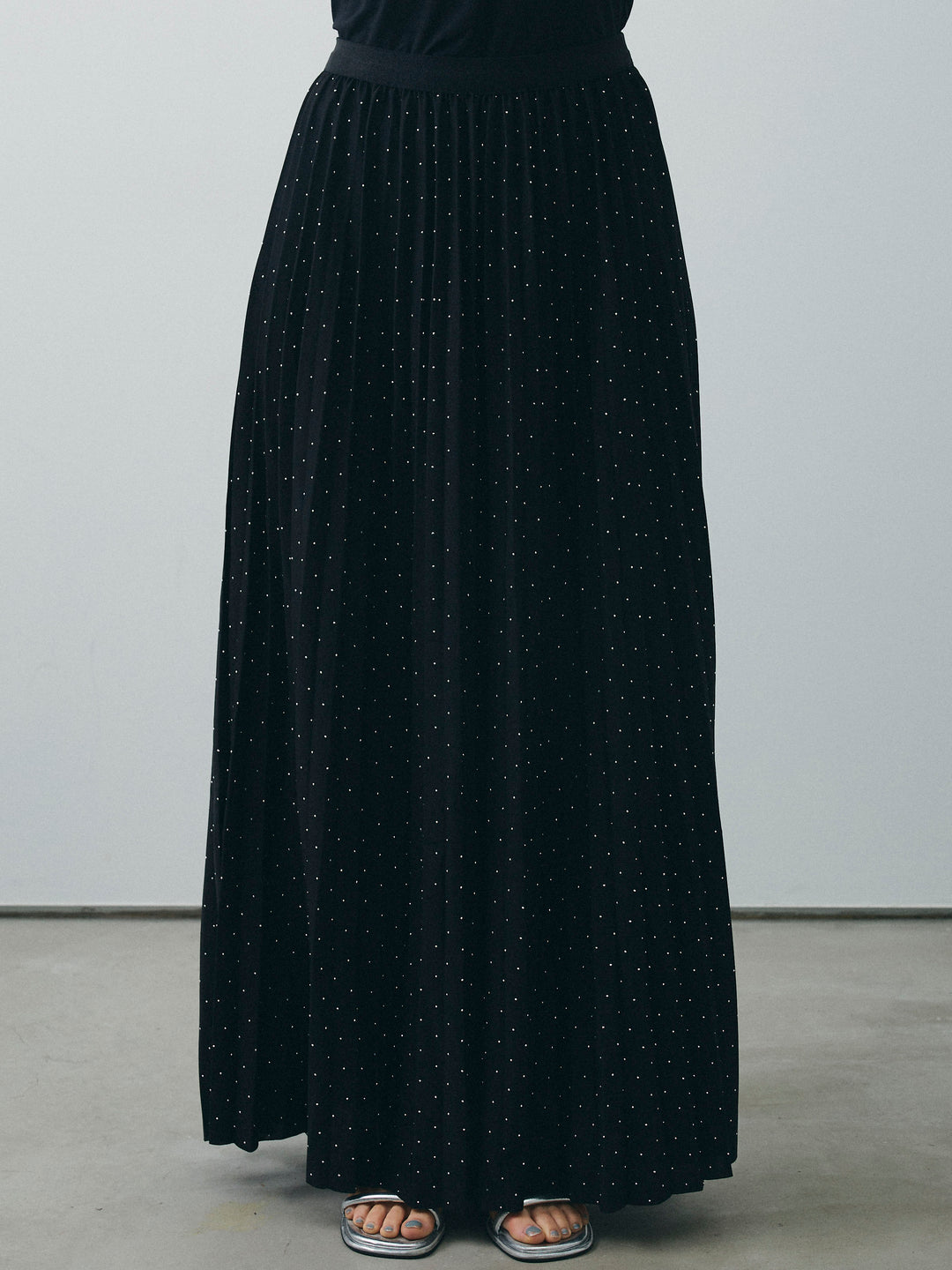 [予約]ラインストーンプリーツスカート/ブラック