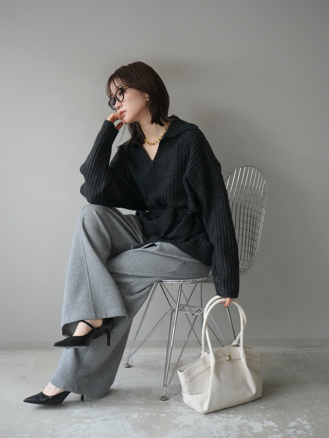 [予約]ワイドリブポロニットプルオーバー/darkgray