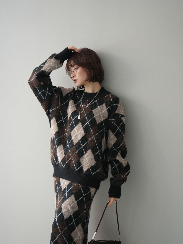 [SET]アーガイルニットプルオーバー&ロングスカートSET UP+選べるアクセセット(2set)