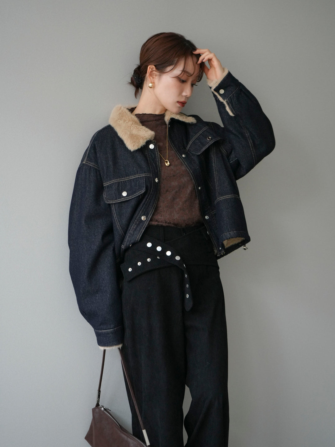 [予約]デニム×ファーステンカラーショートジャケット/indigo