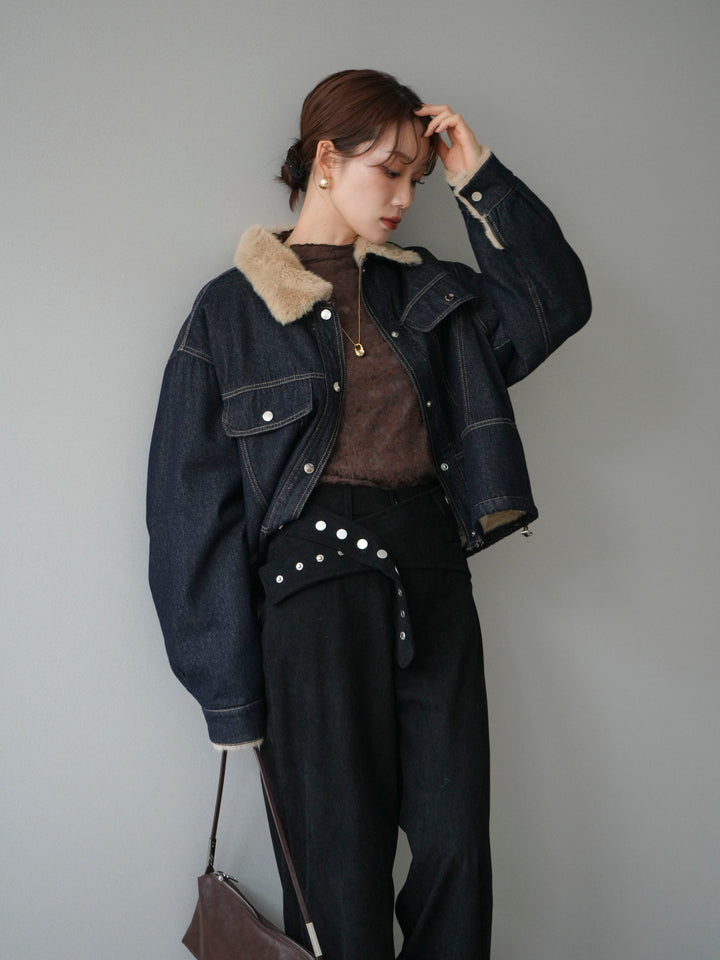 [予約]デニム×ファーステンカラーショートジャケット/indigo