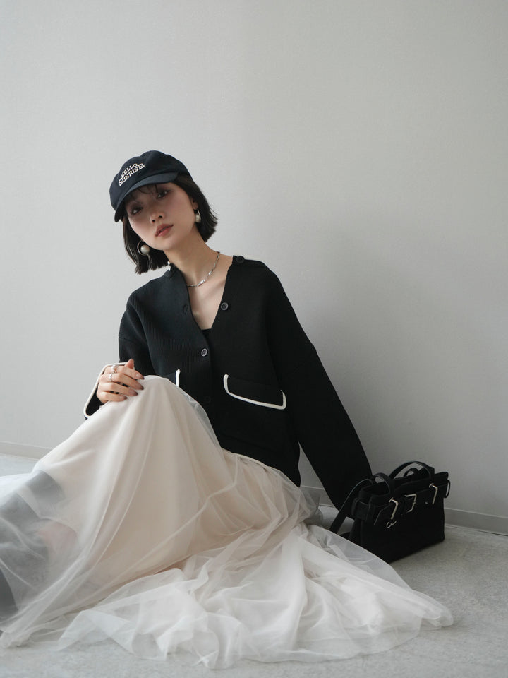 [SET]ポリエステル配色ニットカーディガン+チュールボリュームスカート(2set)