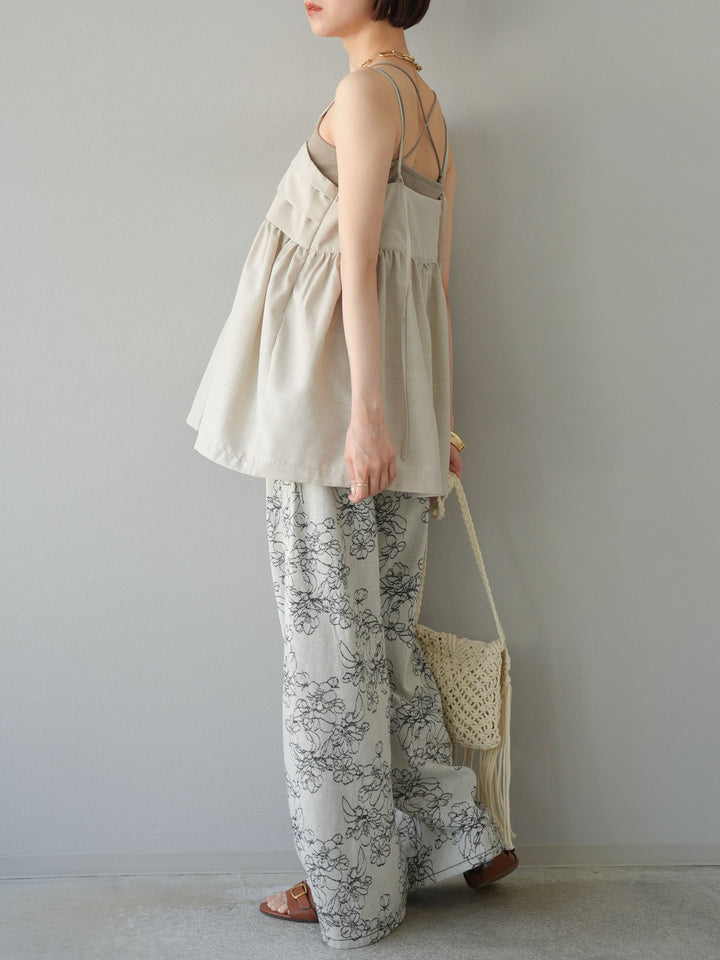 【預購】花朵提花牛仔寬褲/黑