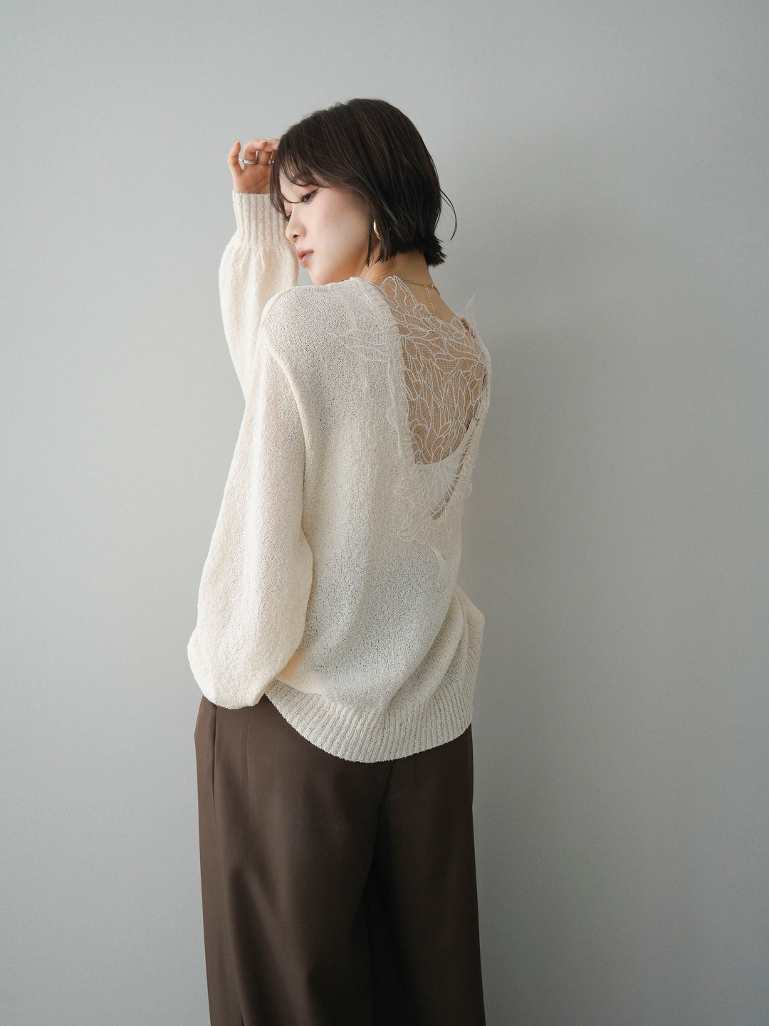 [予約]バックシアーフラワーレースニットプルオーバー/ivory