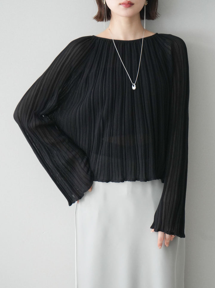 [SET]プリーツシアーフレアスリーブニットトップス+選べるアクセセット(2set)