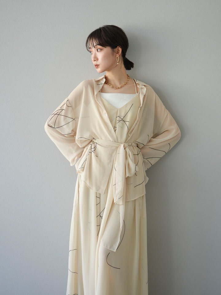 [SET]ペンタッチシフォンキャミワンピース+ペンタッチシフォンシャツ(2set)