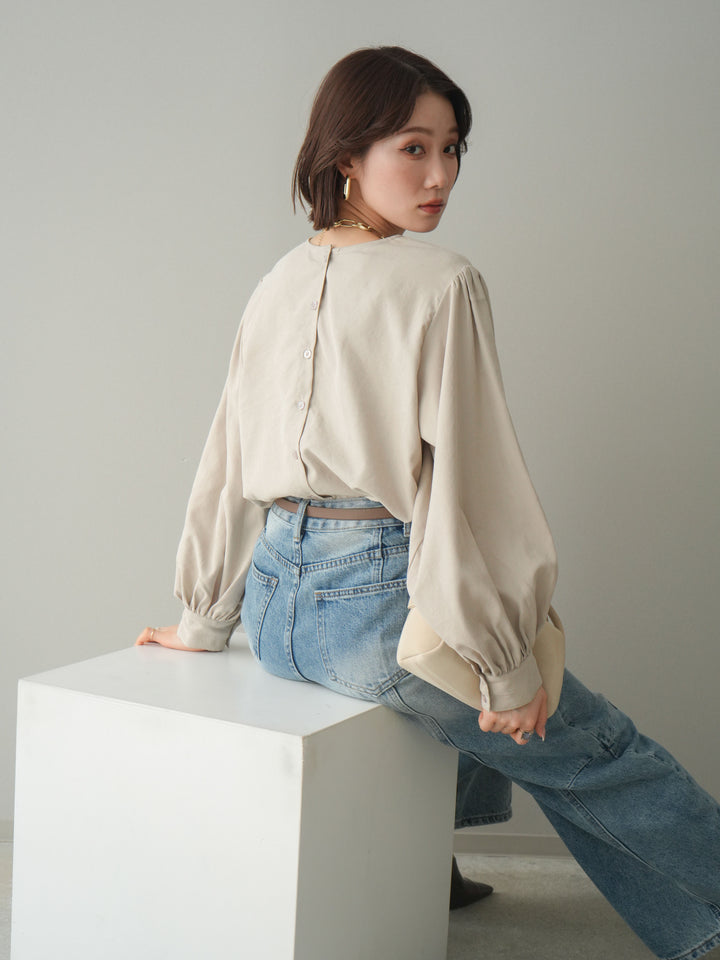 [予約]2WAYピーチスキンボリュームスリーブブラウス/greige