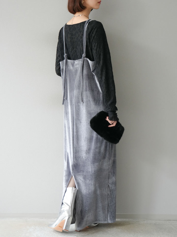 [予約]ベロアビスチェキャミワンピース/グレー