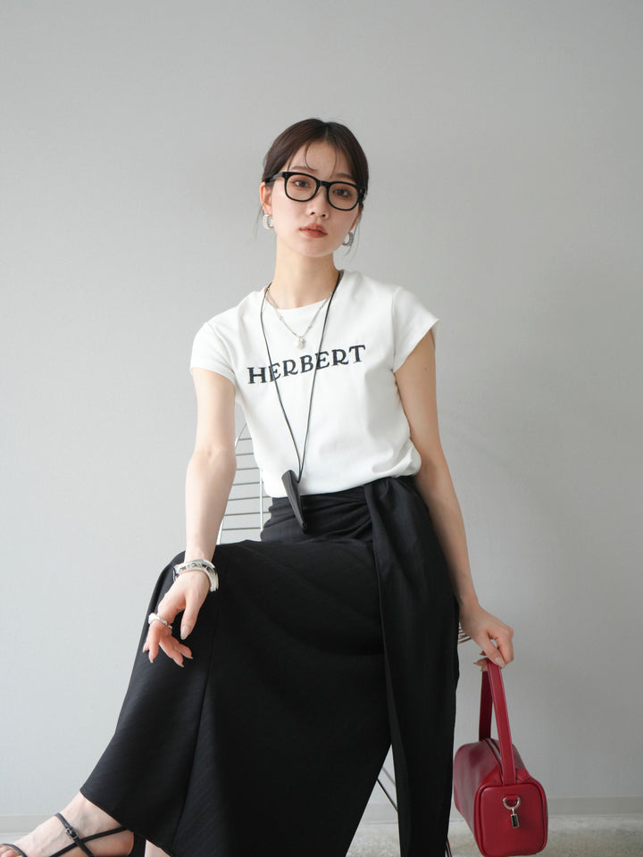 [SET]刺繍ロゴTシャツ＆レザーポーチネックレスSET +サイド巻きツイルスカート(2set)