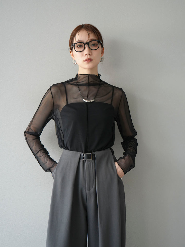 [予約]シアーパイピングカットソー/ブラック×ブラック