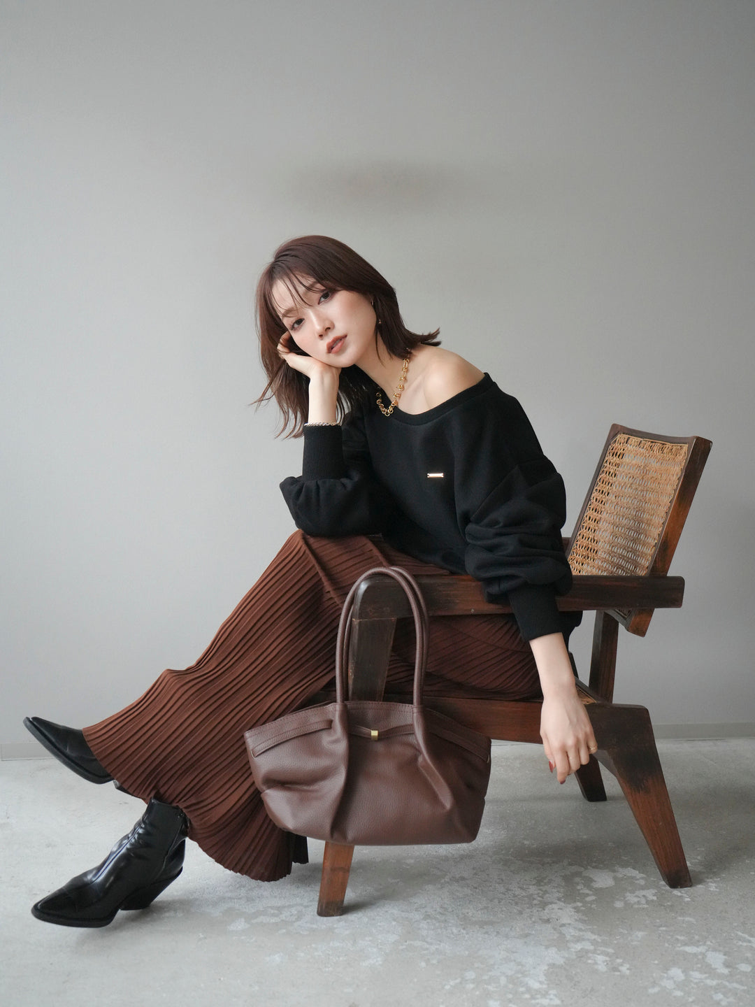 [予約]プレート付裏起毛ワンショルプルオーバー/black