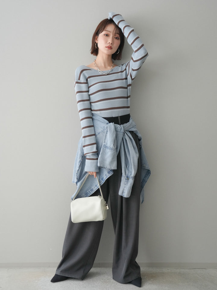 [予約]ウエストバイカラータックワイドパンツ/gray