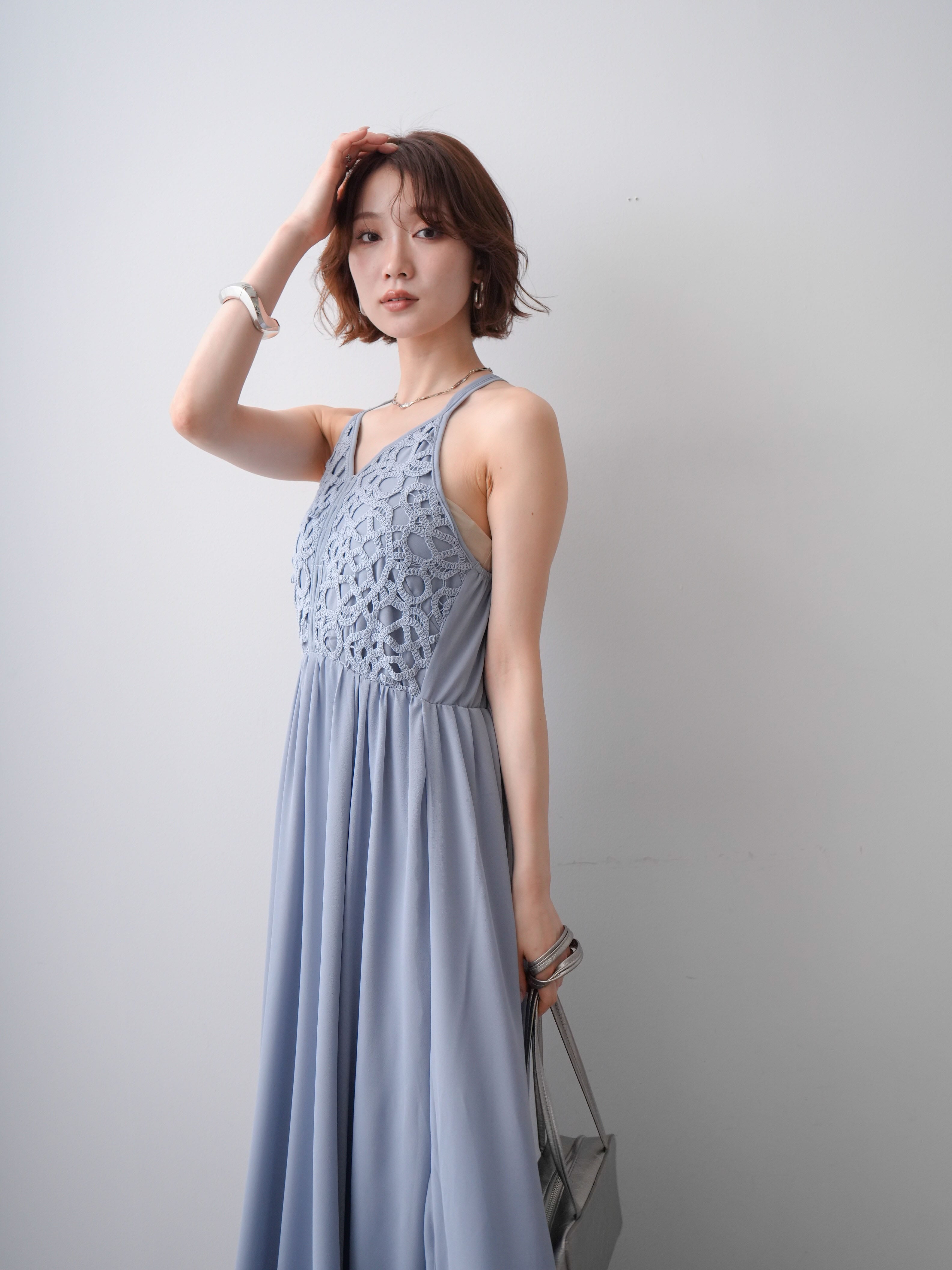 予約]クロシェシフォンキャミワンピース/lightblue – Lumier
