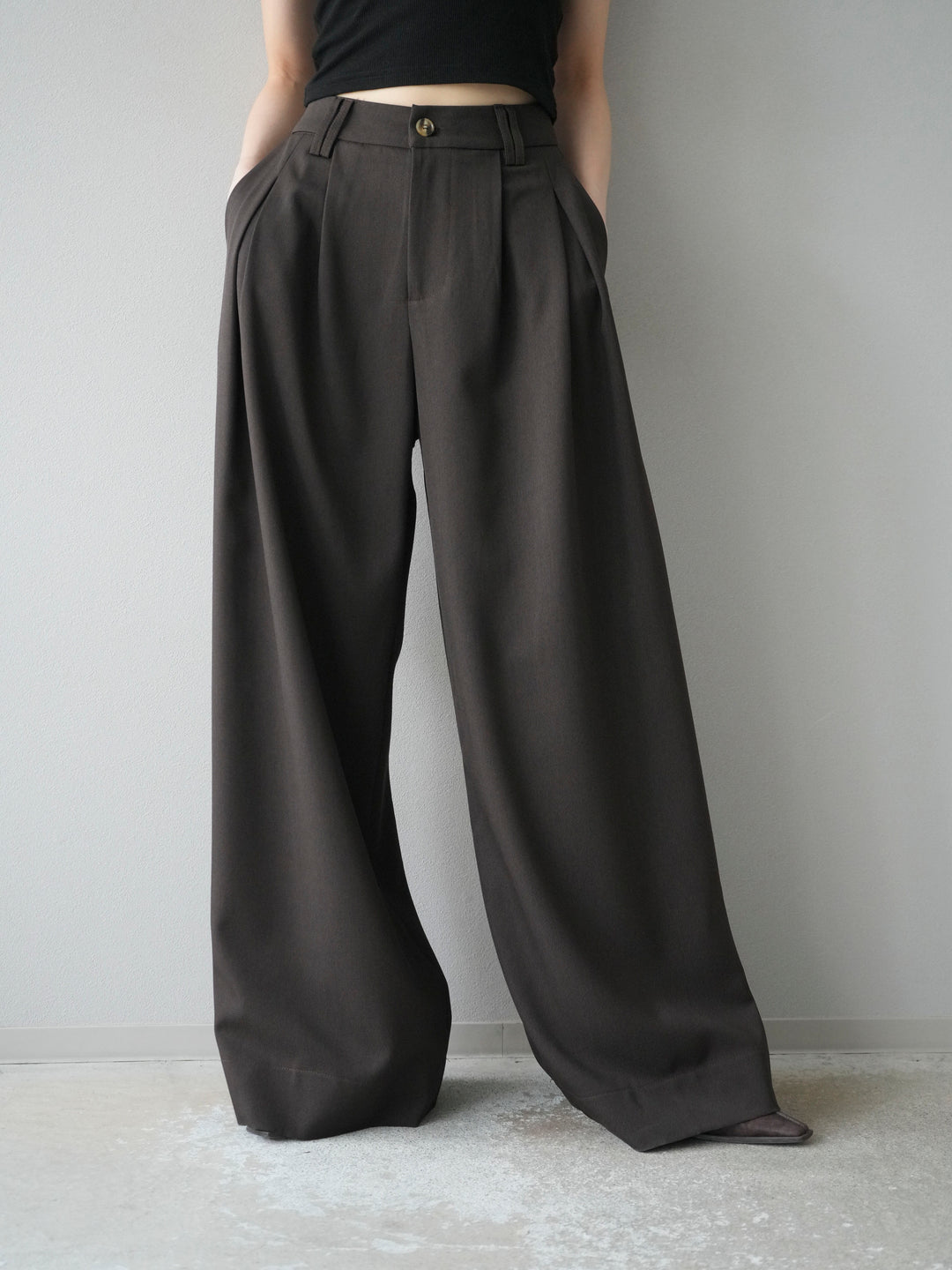 [予約]ダブルタックワイドパンツ/ブラウン