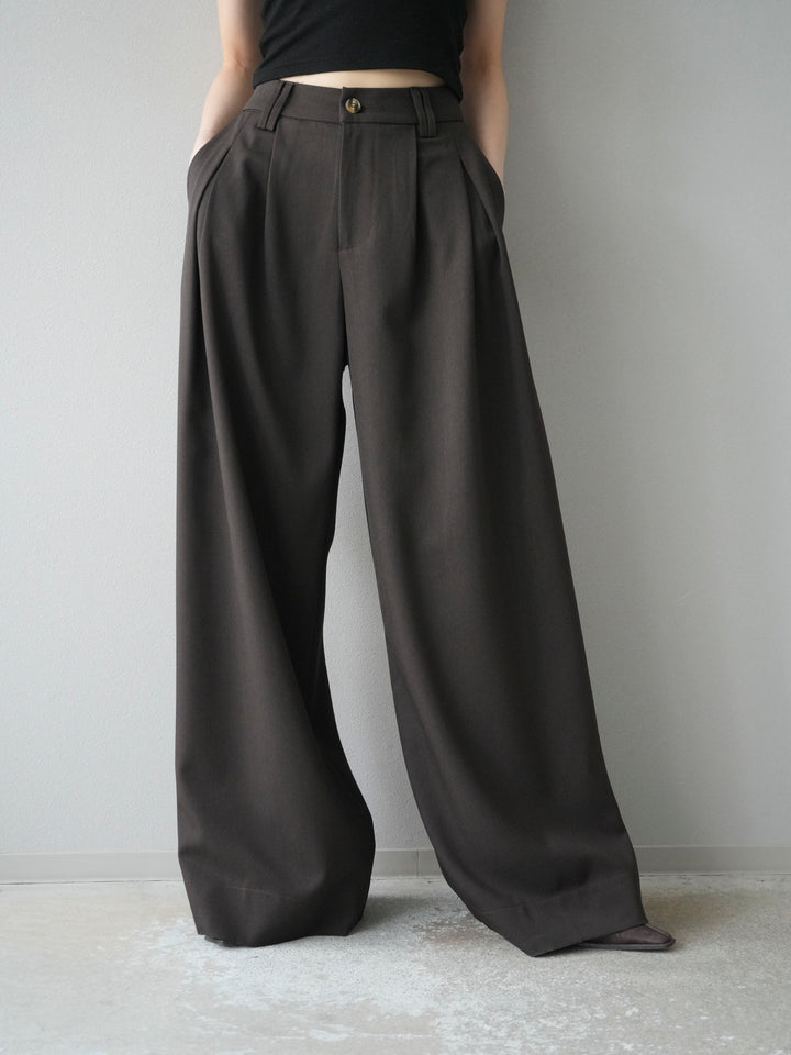 [予約]ダブルタックワイドパンツ/ブラウン