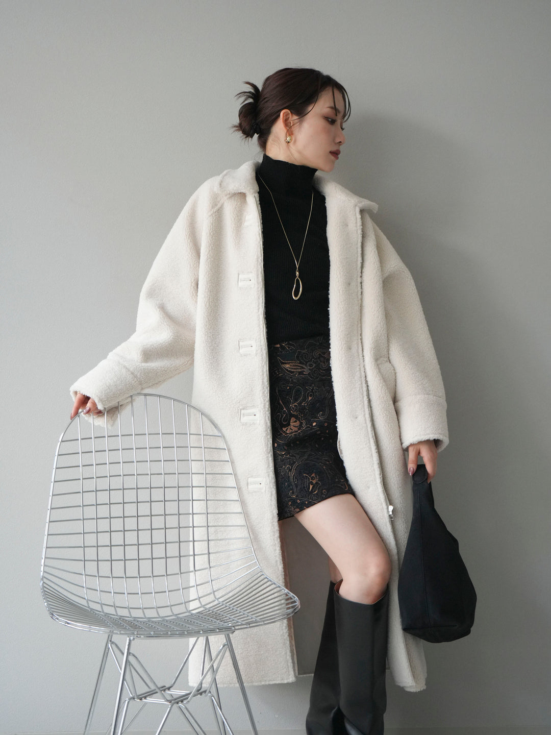 [予約]ボアxムートンロングコート/ivory