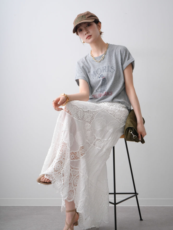[SET]ドッグエンブロイダリーTEE+クロシェマキシスカート(2set)