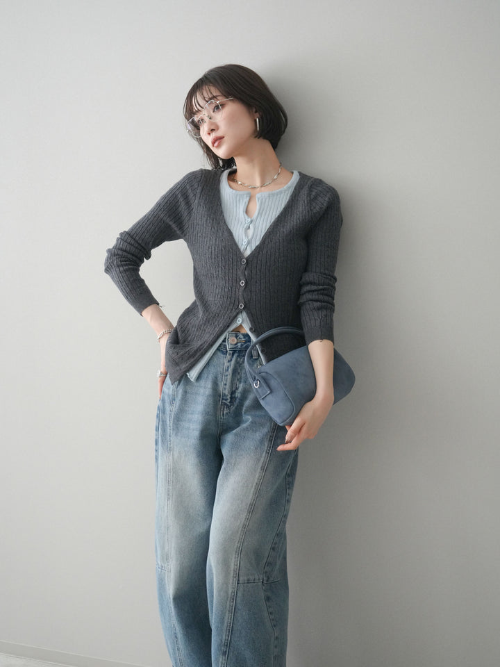 [予約]バイカラーレイヤードニットカーディガン/gray