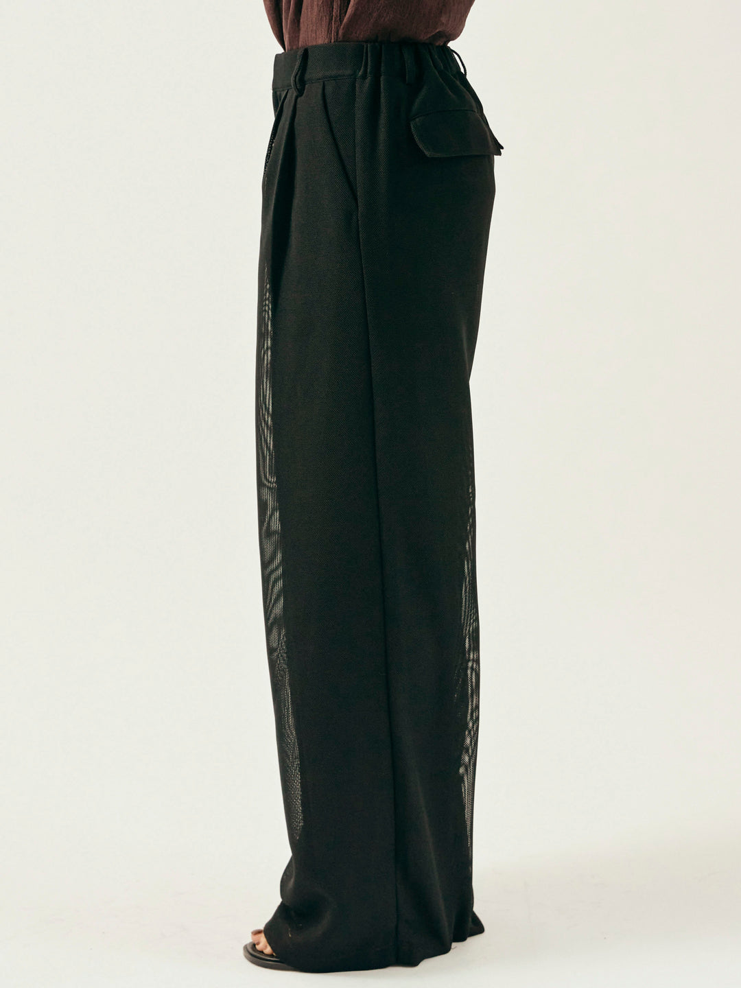 [予約]メッシュタックワイドパンツ/ブラック