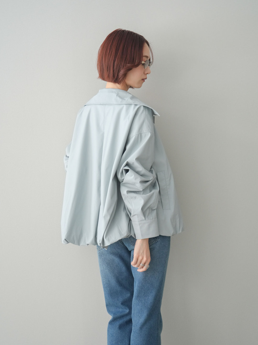 [予約]ウォッシャブルフェイクレザーバルーンジャケット/blue