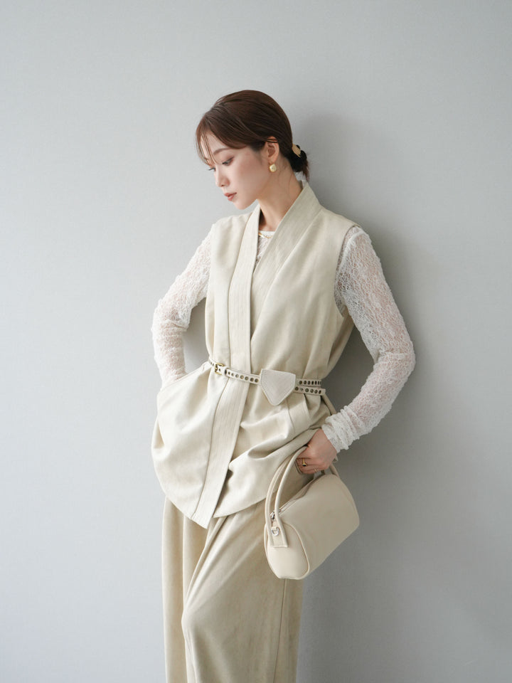 [SET]ポーチベルト付スウェードジレ×パンツSET UP(2set)