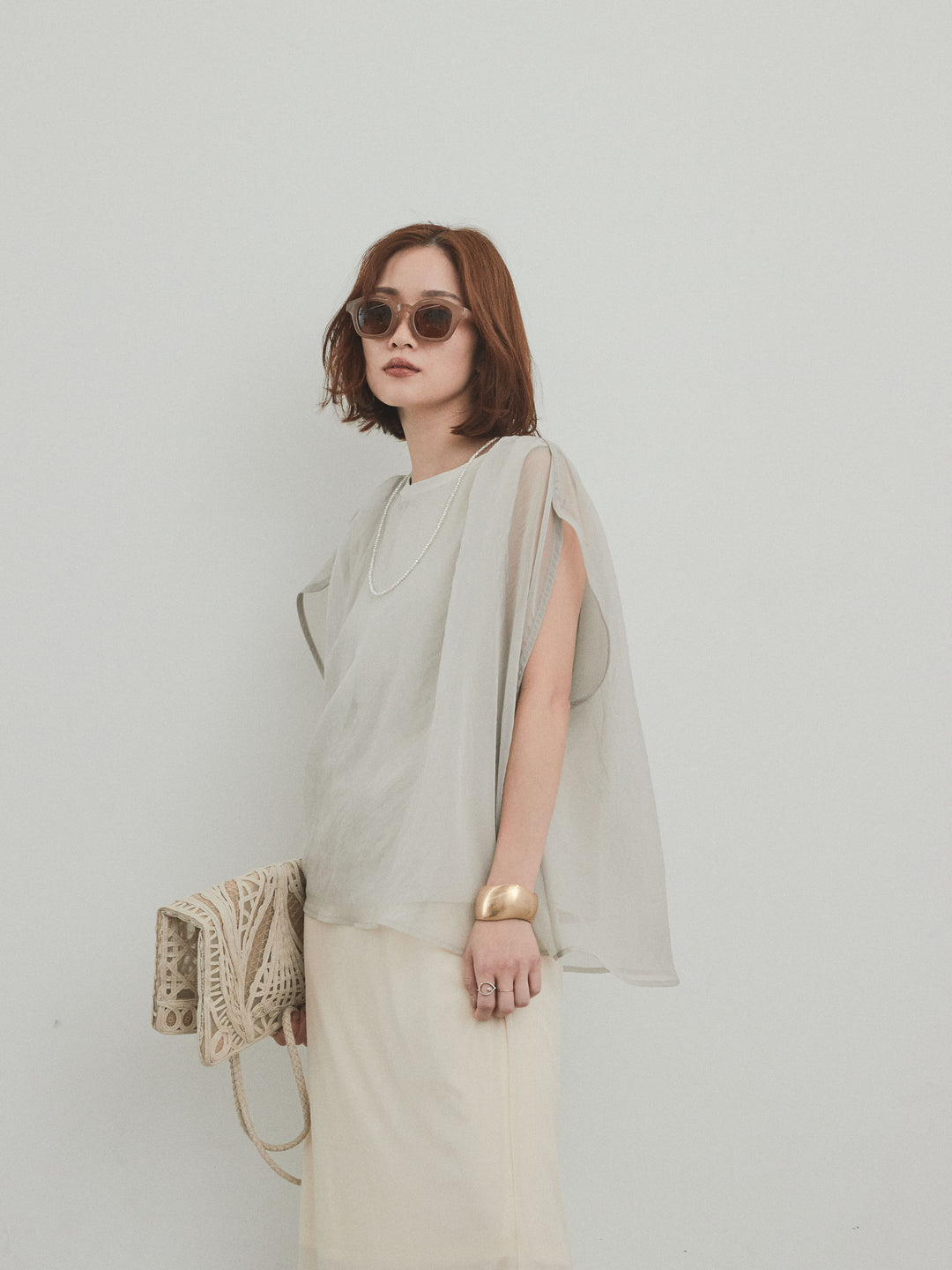 [SET] 緊湊光滑透視層疊上衣 + 天鵝絨低腰裙 (2set)