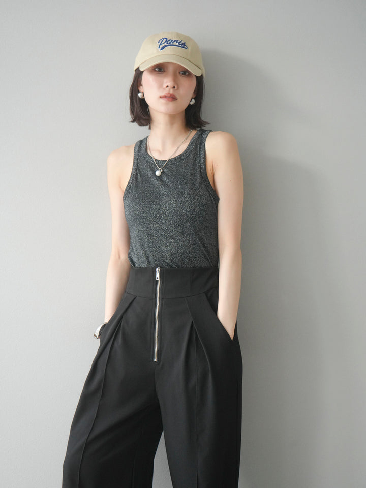 [予約]カップ付きラメアメスリブラトップ/ブラック